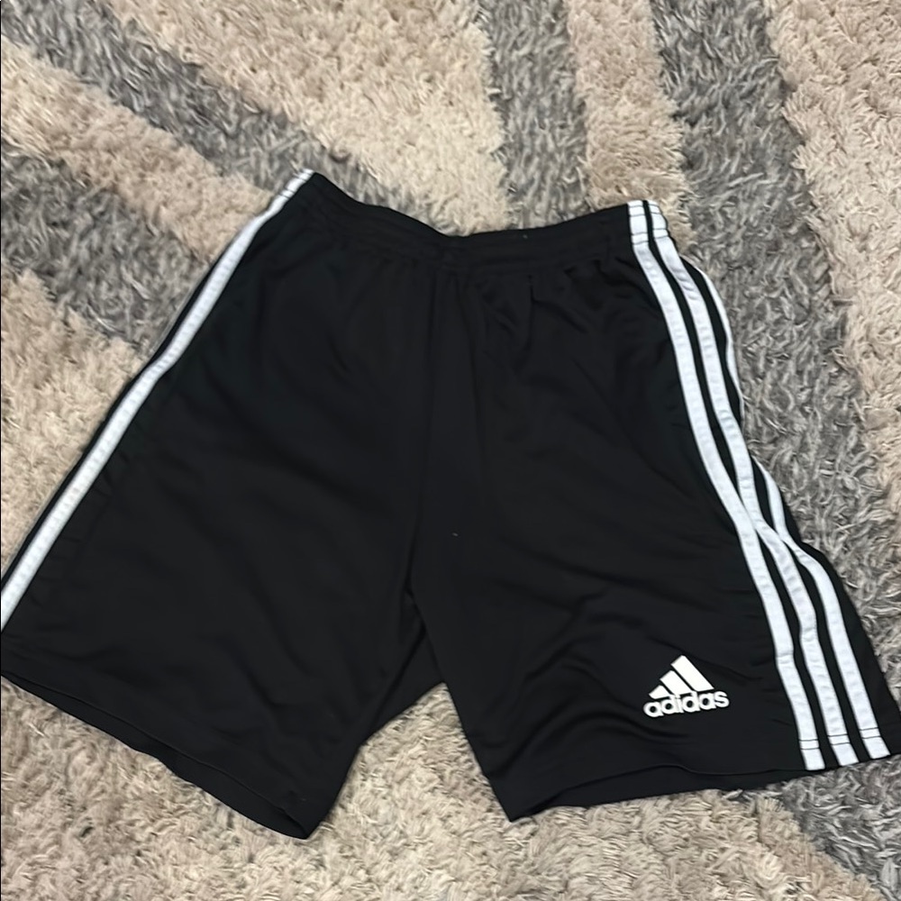 Mens Adidas Black Athletic Shorts with Iconic Stripes SMALL